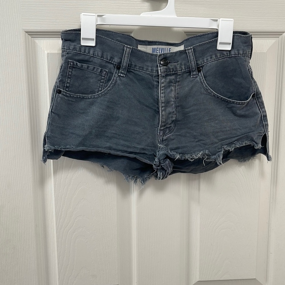 Brandy Melville Denim Cutoff Shorts Gray/Blue Color Button Fly Raw Hem Cotton